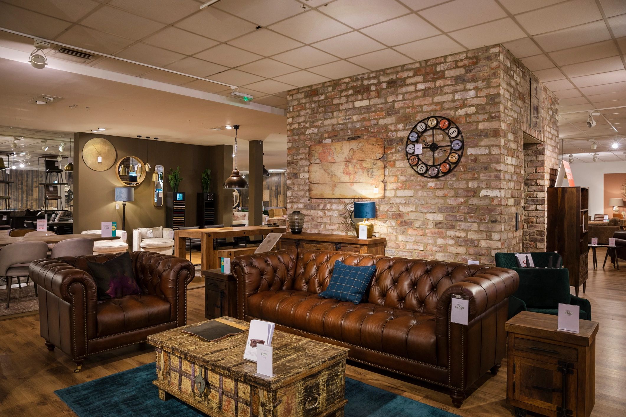 Retail showroom interior with staged displays